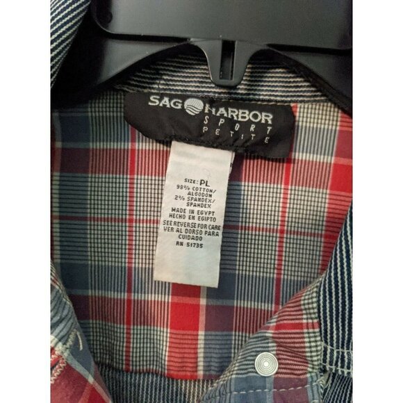 Sag Harbor women jacket size PL blue whit stripe red check accents lightweight - Picture 9 of 9